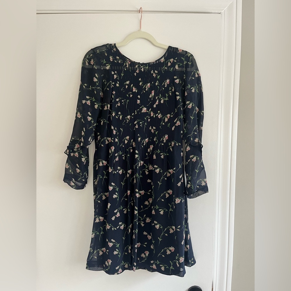 Club Monaco Navy Floral Silk Dress